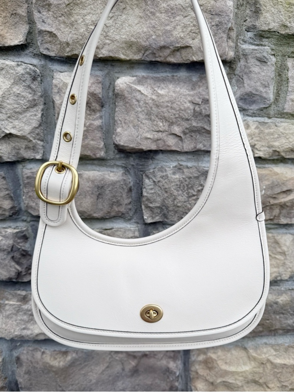 Coach Originals Cashin Carry Crescent Bag Leather Chalk Brass CY923 NWOT - Picture 2 of 14